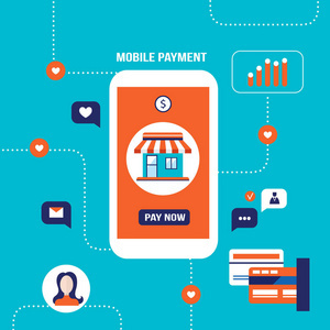 移動支付網上購物和電子商務的概念。向量例證